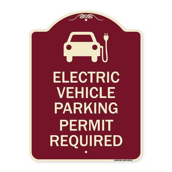 Electric Vehicle Parking Permit Required Heavy-Gauge Aluminum Sign, 24
